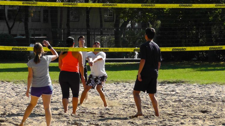 Hit a volley ball around at the park or in the backyard. 2