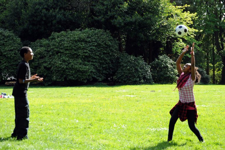 Hit a volley ball around at the park or in the backyard. 3