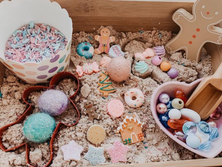 Gingerbread Man Sensory Bin Christmas Theme with Candy
