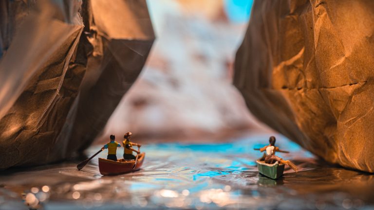 Miniature Canoe Trip down a River Canyon