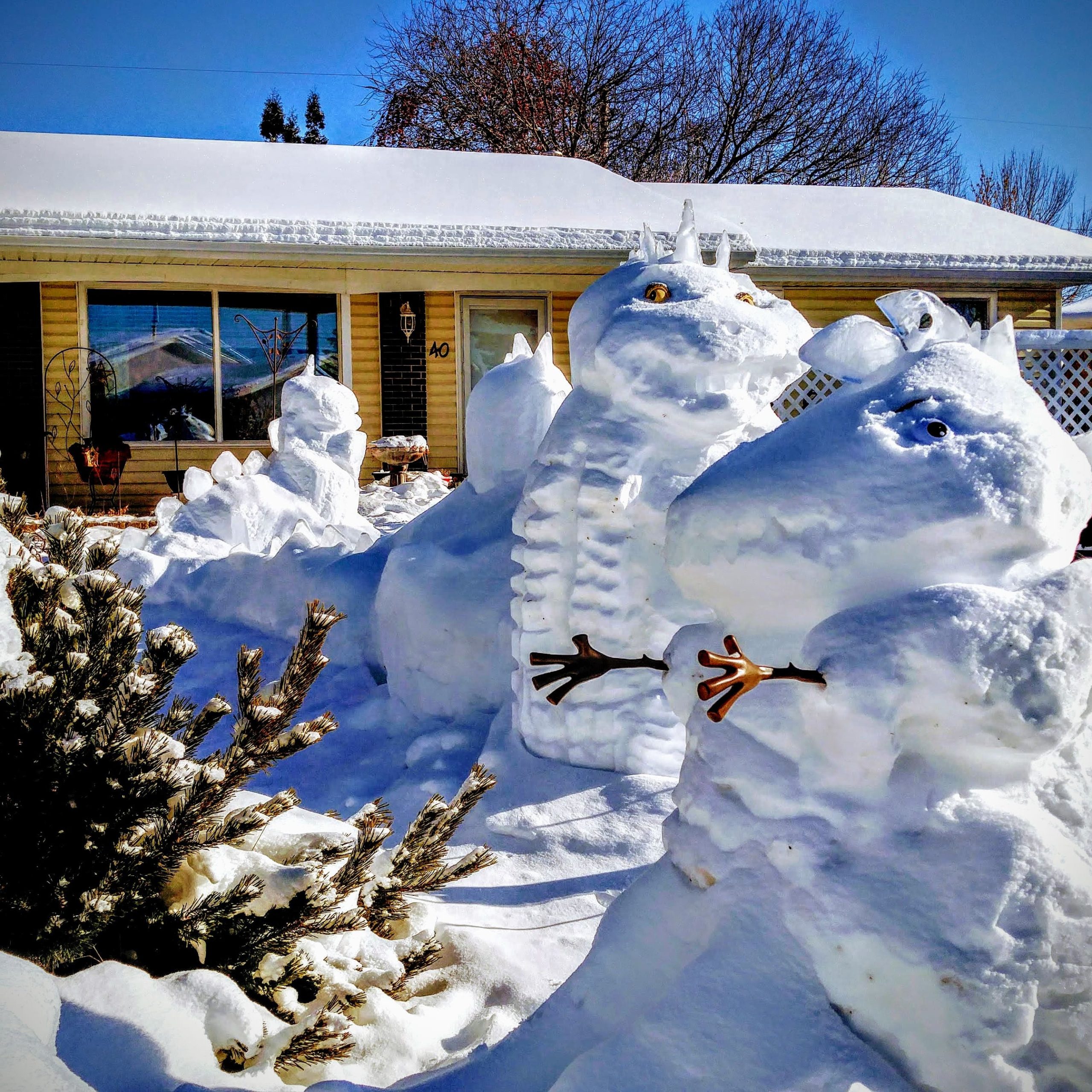Snow Dinosaur Carving Sculpture Winter