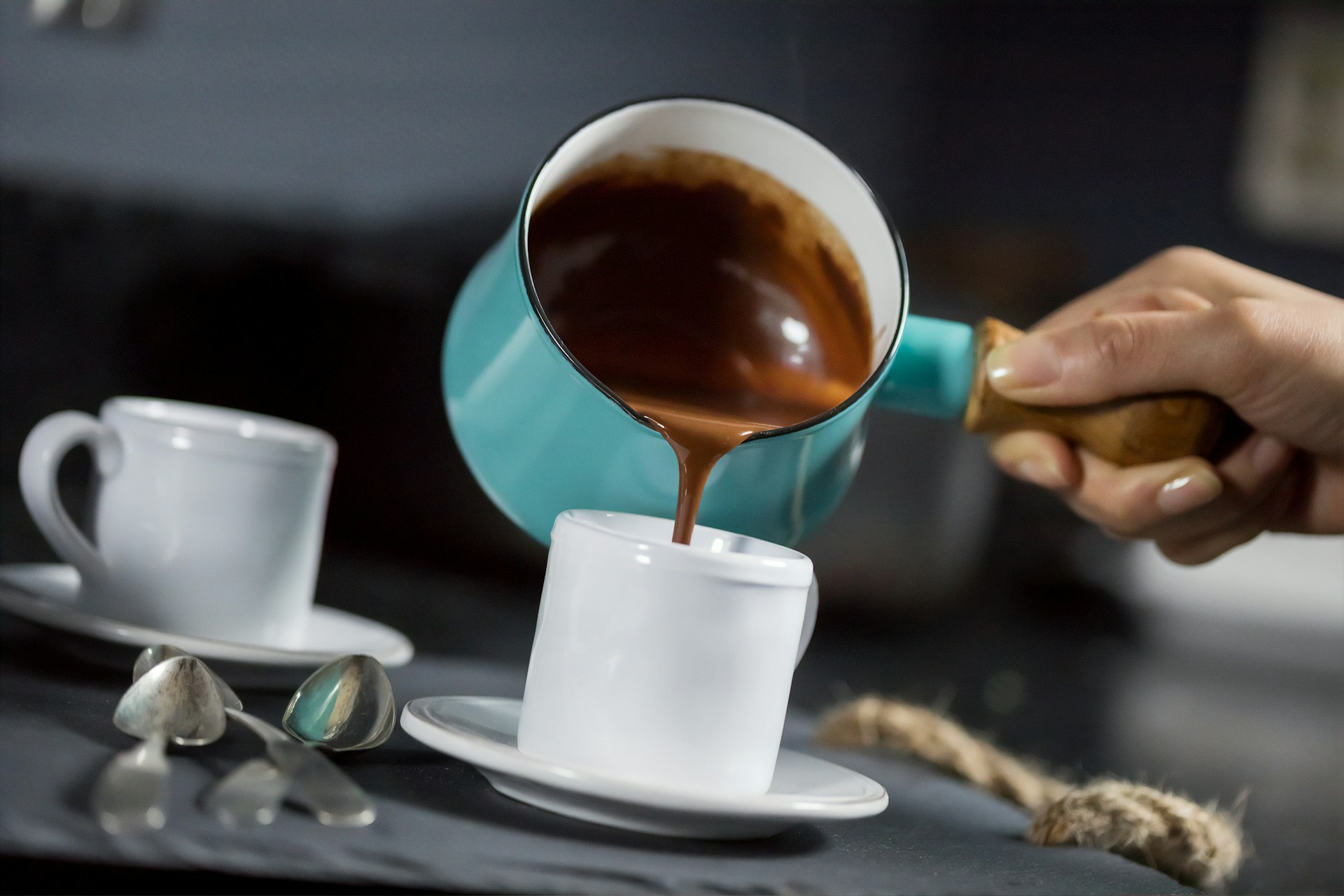 cup of home made hot chocolate poured into mug