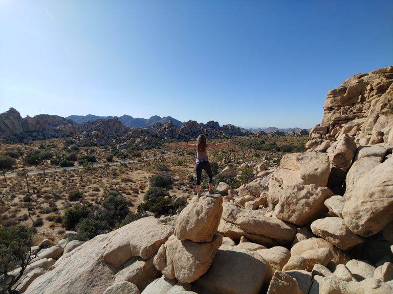 Scrambling to enjoy the view at Joshua Tree National Park