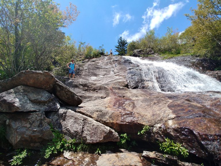 Climbing a Waterfall at Graveyard Fields in Pisgah National Forest – North Carolina