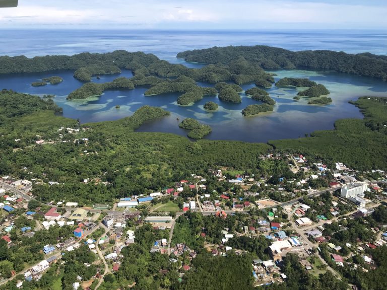 Koror City and neighboring rock islands, from the air