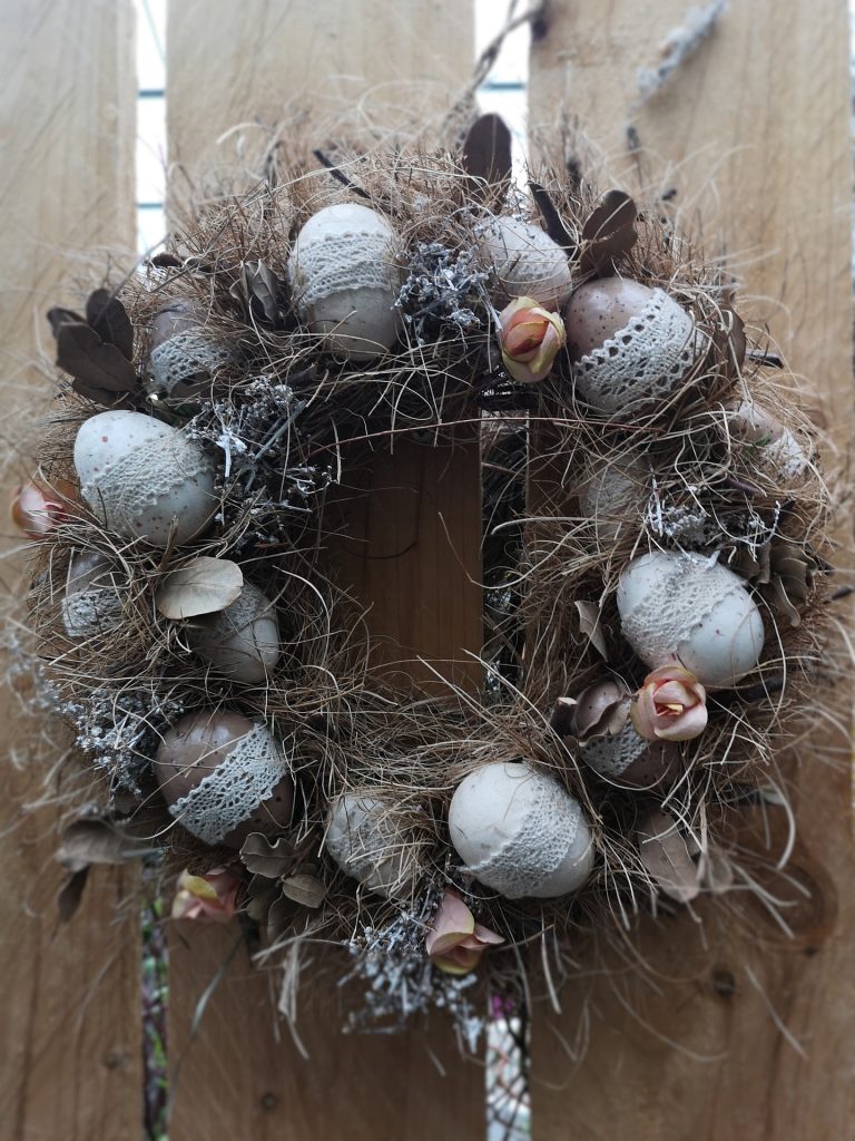 Easter Wreath with decorated Easter Eggs